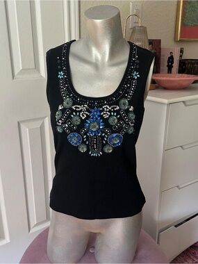 Only Nine Black Blue & Green Indian Kardana Style Sequin Beaded Tank